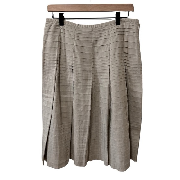Jones New York Signature Pleated A-line Skirt Tan Size 10 100% Cotton - Picture 2 of 12